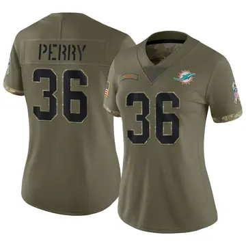 Nike Jamal Perry Women's Limited Miami Dolphins Olive 2022 Salute To Service Jersey