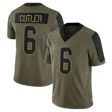 Nike Jay Cutler Men's Limited Miami Dolphins Olive 2021 Salute To Service Jersey