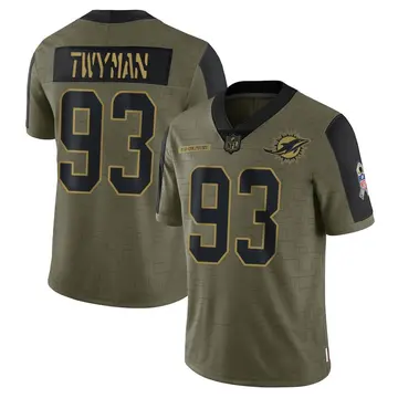 Nike Jaylen Twyman Men's Limited Miami Dolphins Olive 2021 Salute To Service Jersey