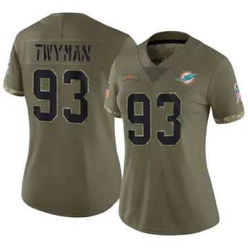 Nike Jaylen Twyman Women's Limited Miami Dolphins Olive 2022 Salute To Service Jersey