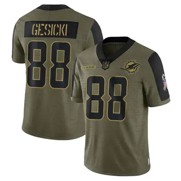 Nike Mike Gesicki Men's Limited Miami Dolphins Olive 2021 Salute To Service Jersey