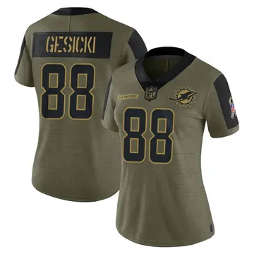 Nike Mike Gesicki Women's Limited Miami Dolphins Olive 2021 Salute To Service Jersey