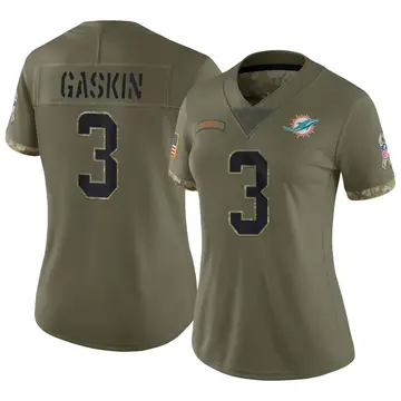 Nike Myles Gaskin Women's Limited Miami Dolphins Olive 2022 Salute To Service Jersey