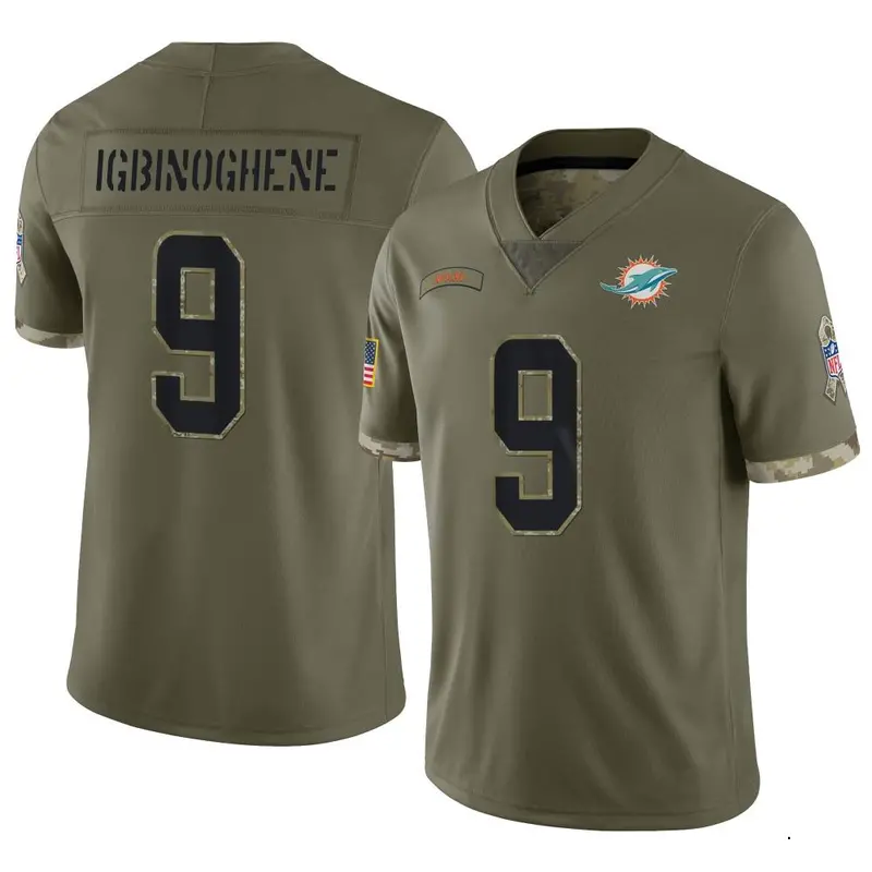 Nike Noah Igbinoghene Men's Limited Miami Dolphins Olive 2022 Salute To Service Jersey