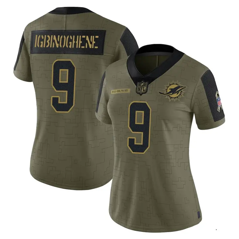 Nike Noah Igbinoghene Women's Limited Miami Dolphins Olive 2021 Salute To Service Jersey