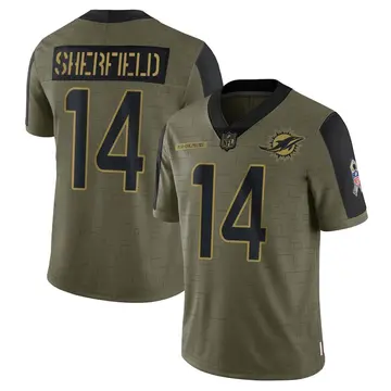Nike Trent Sherfield Men's Limited Miami Dolphins Olive 2021 Salute To Service Jersey