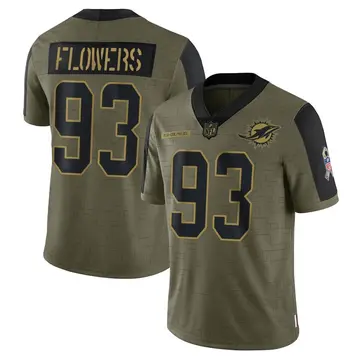 Nike Trey Flowers Men's Limited Miami Dolphins Olive 2021 Salute To Service Jersey